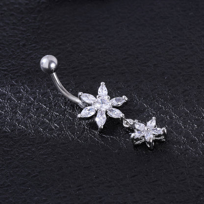 Flower Zirconia Belly Button Piercing Dangle Navel Ring Body Jewelry