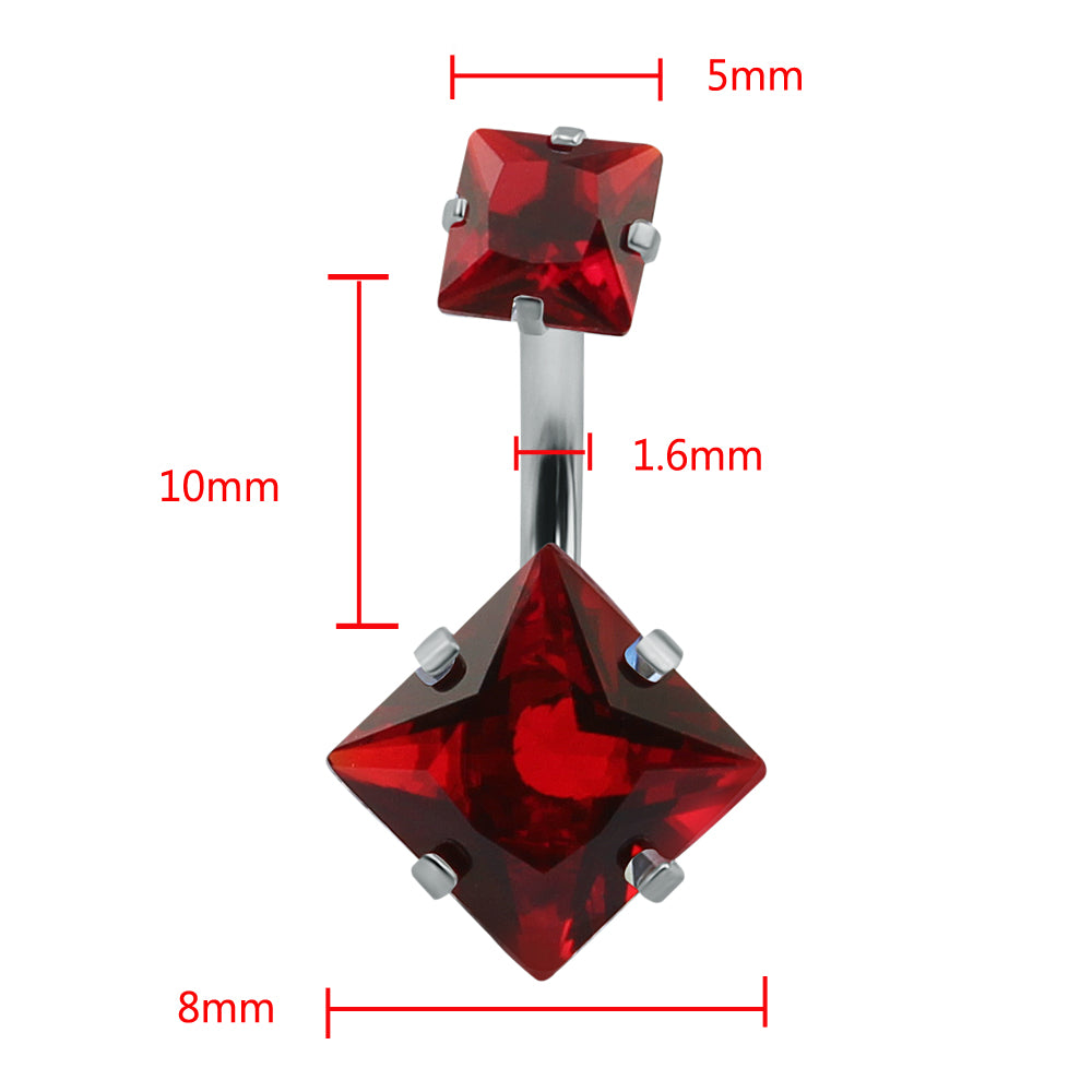 14g Square Zirconia Belly Button Rings Stainless Steel Belly Navel Piercing Jewelry