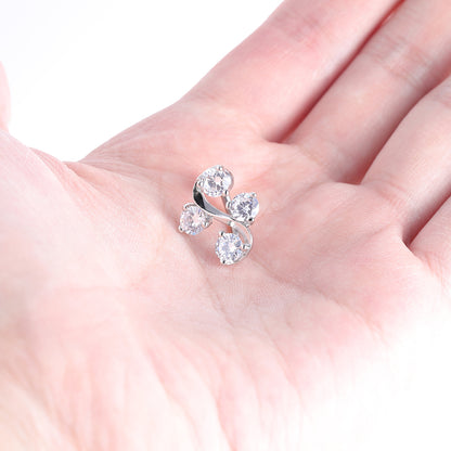 14g Belly Bar Four Leaf Clover Belly Button Rings Zirconia Navel Ring Piercing Jewelry