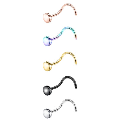 5Pcs/Set 20g Round Flat Nose Ring Piercing Corkscrew Nose Stud